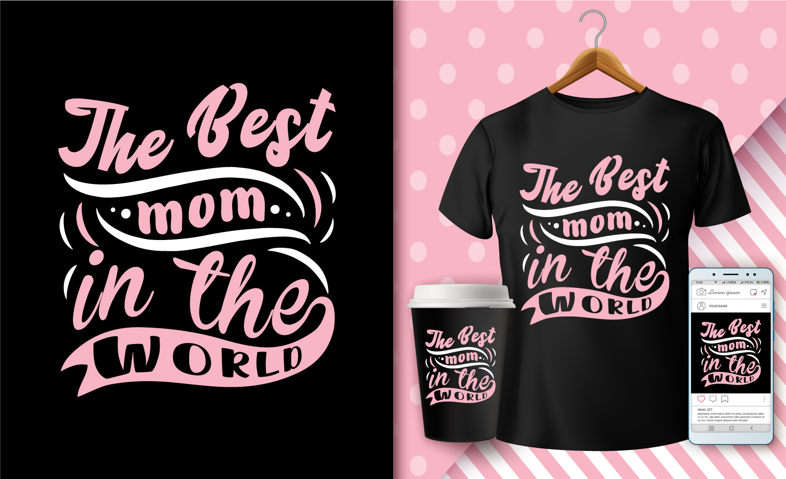 T-Shirt Mothers Day Pink Design SVG Bundle preview image.