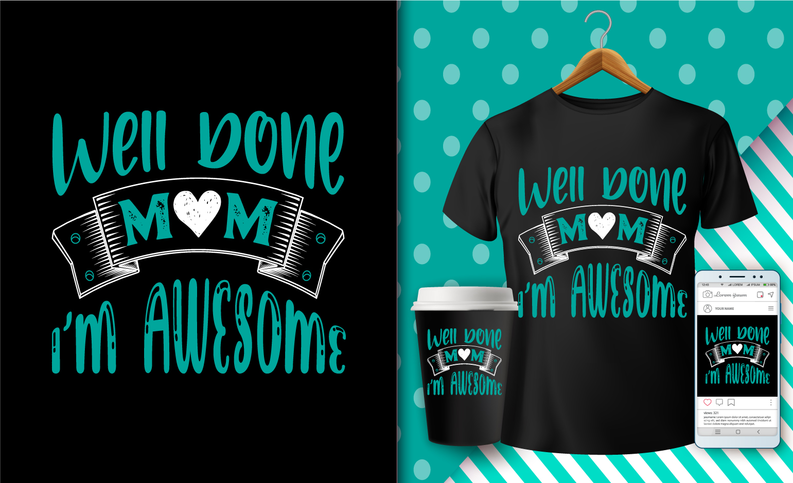 T-Shirt I Love Mom Blue Design SVG Bundle preview image.