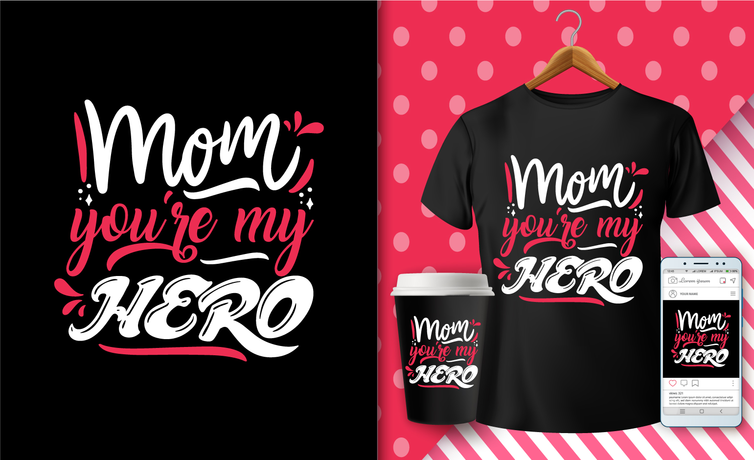 T-Shirt Mothers Day Red and White Blue Design SVG Bundle preview image.