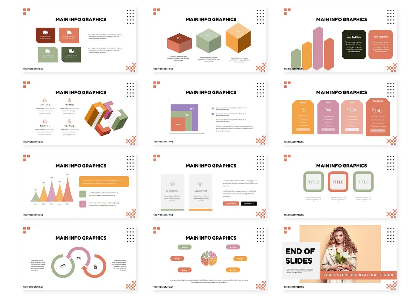 Collection of elegant presentation template charts slides.