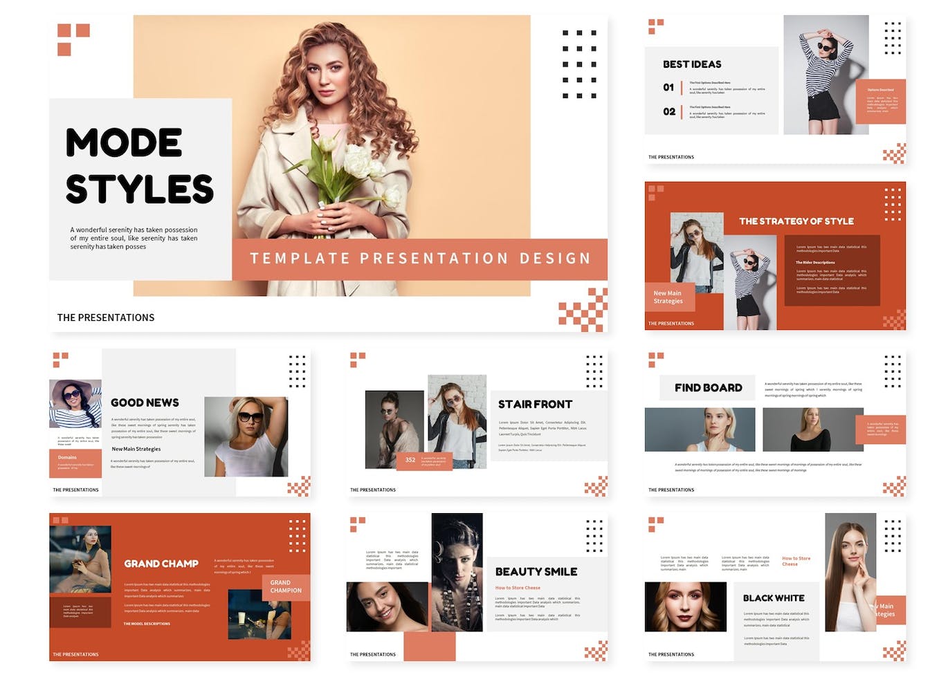 A selection of amazing mode styles presentation template slides.