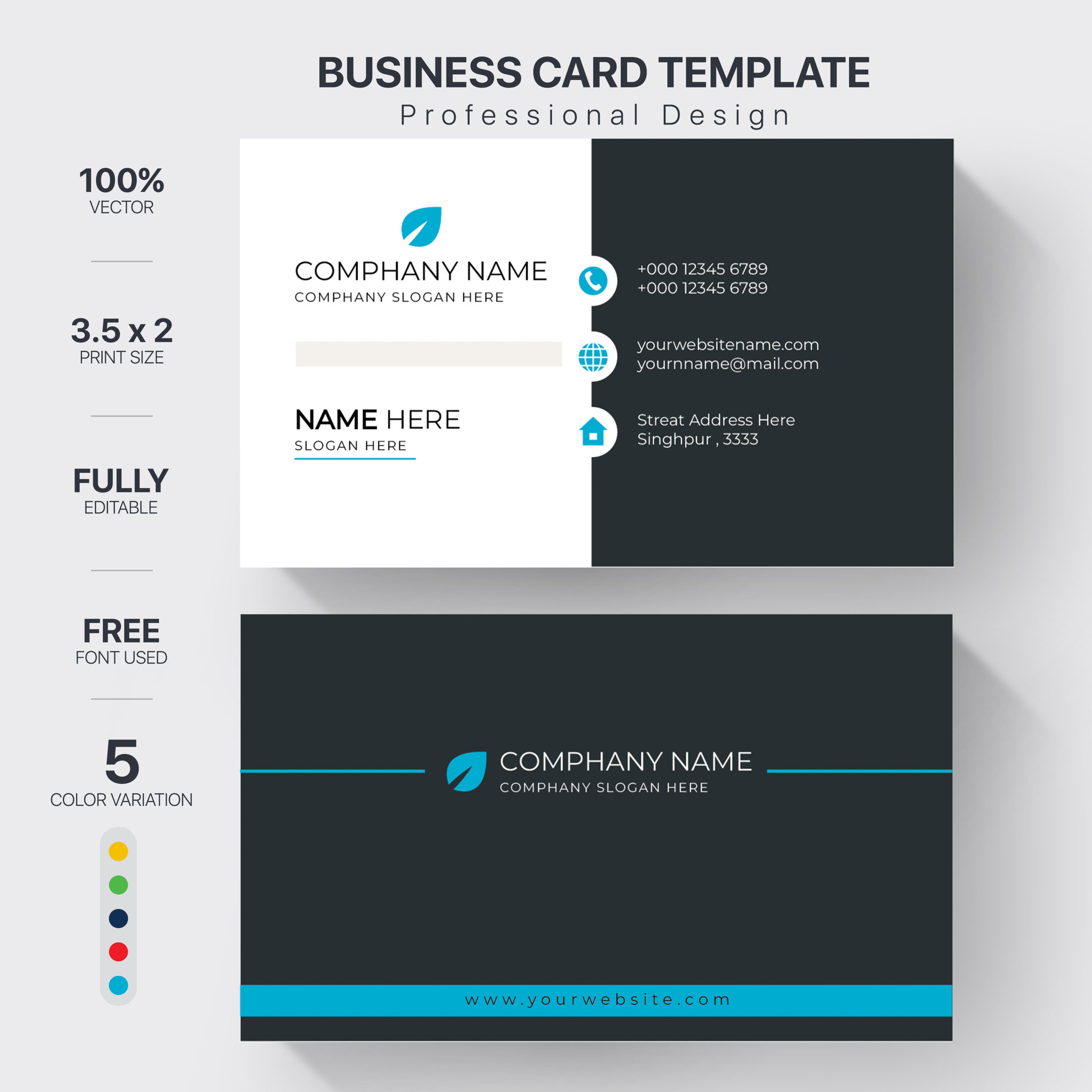 Colorful image double sided business card template.