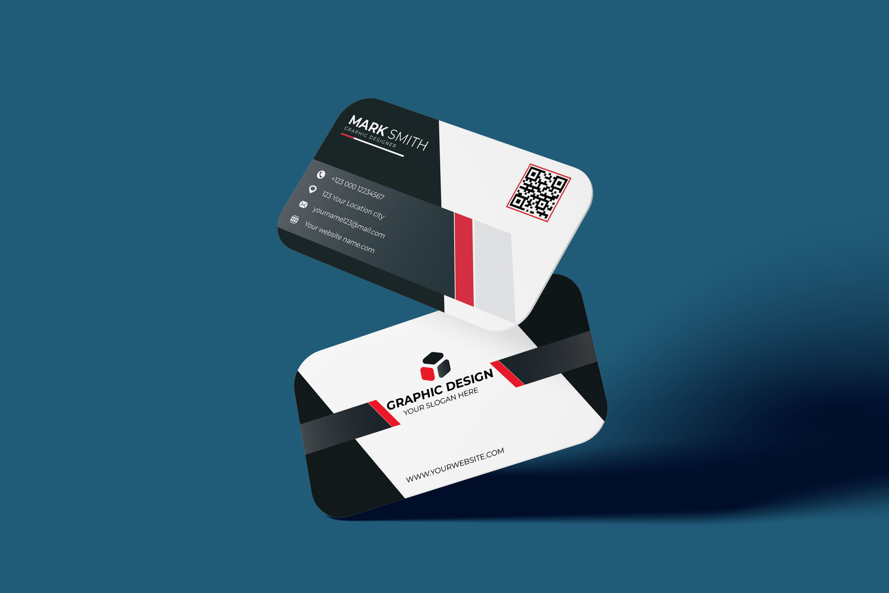 Image with double sided irresistible business card template in black and white.