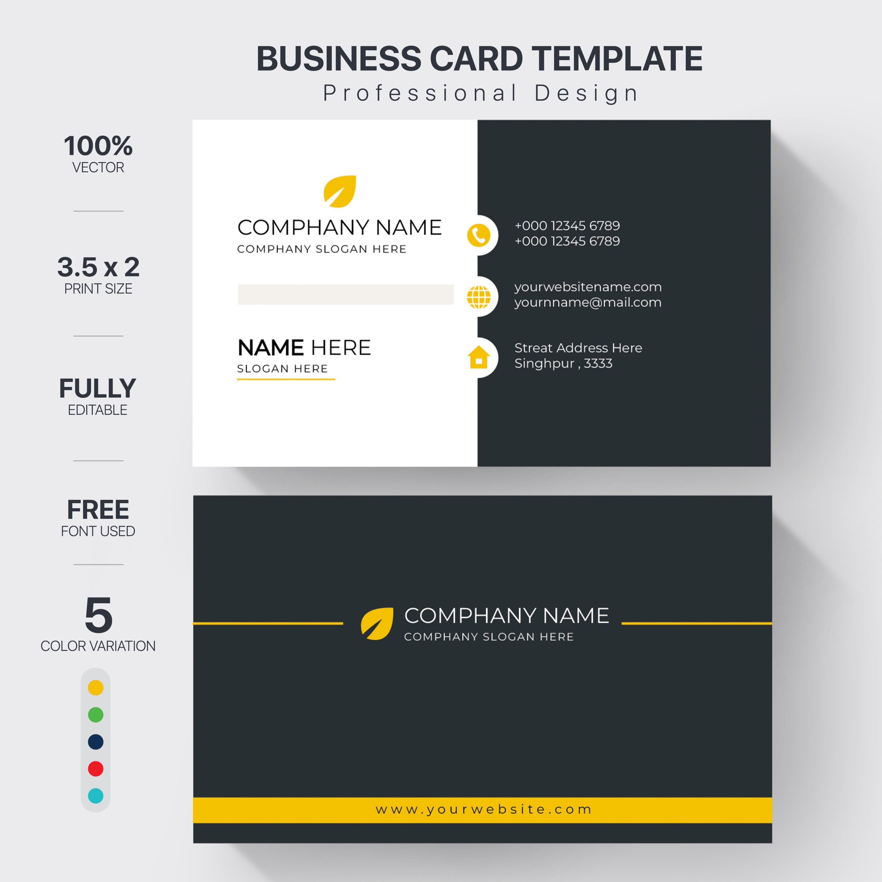 Gorgeous image double sided business card template in black and white and yellow.