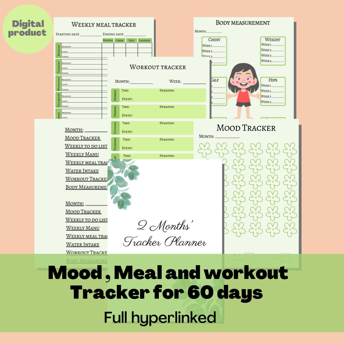Prints of mood meal and workout.