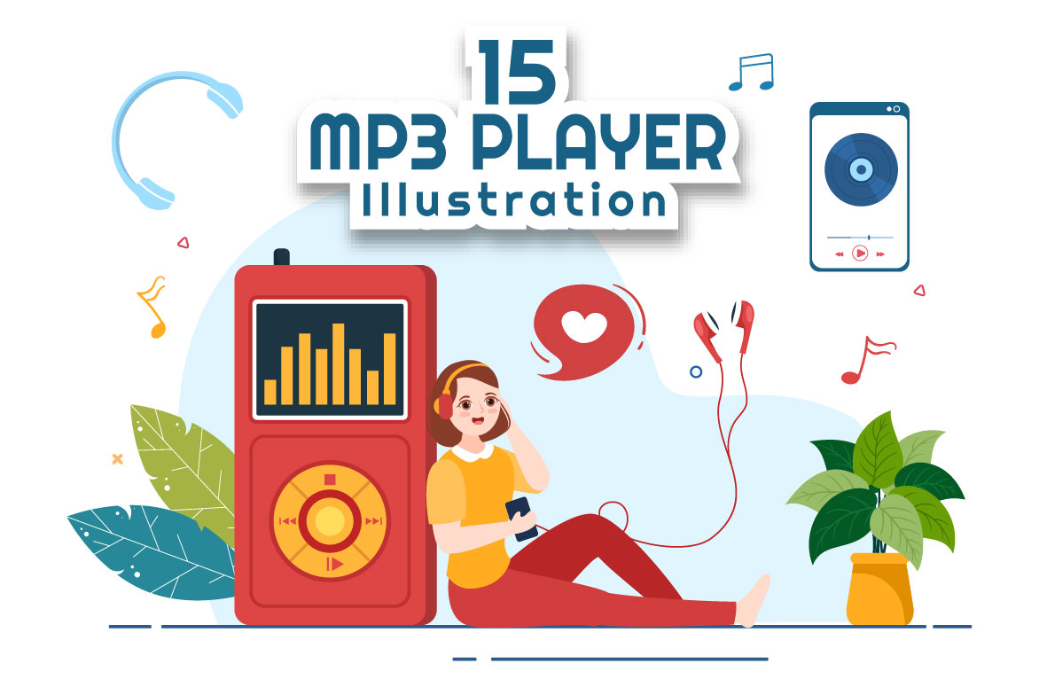Amazing cartoon image of girl and MP3 player.