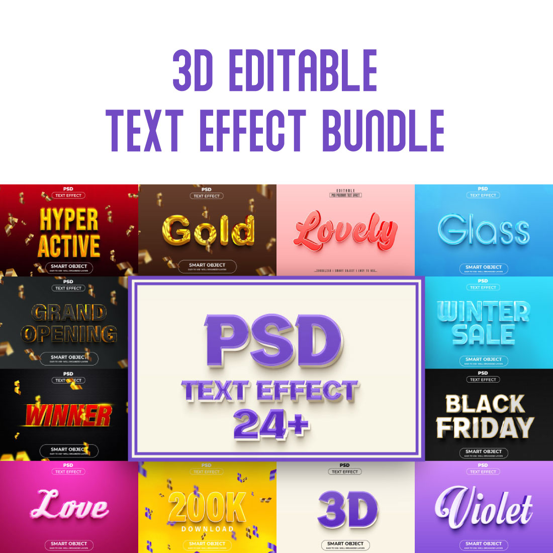 3D Text Effect Style Bundle Template cover image.