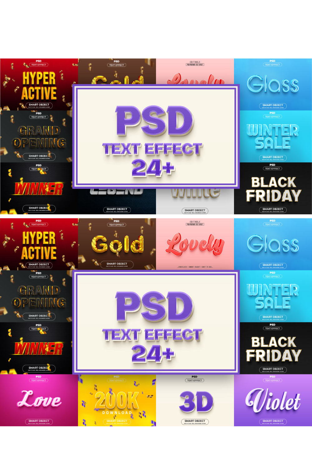 3D Text Effect Style Bundle Template pinterest image.