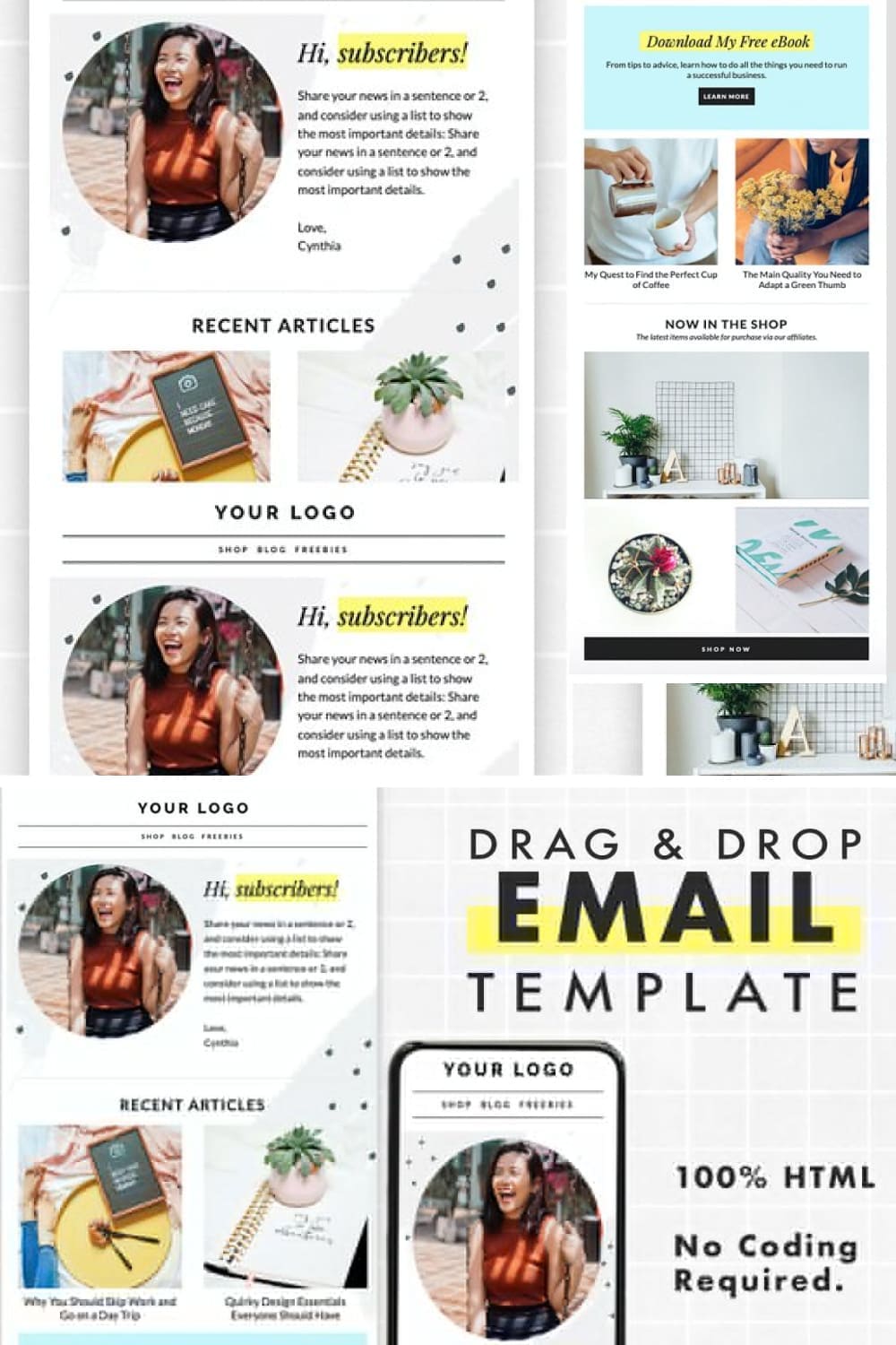 A selection of images of a colorful email design template.