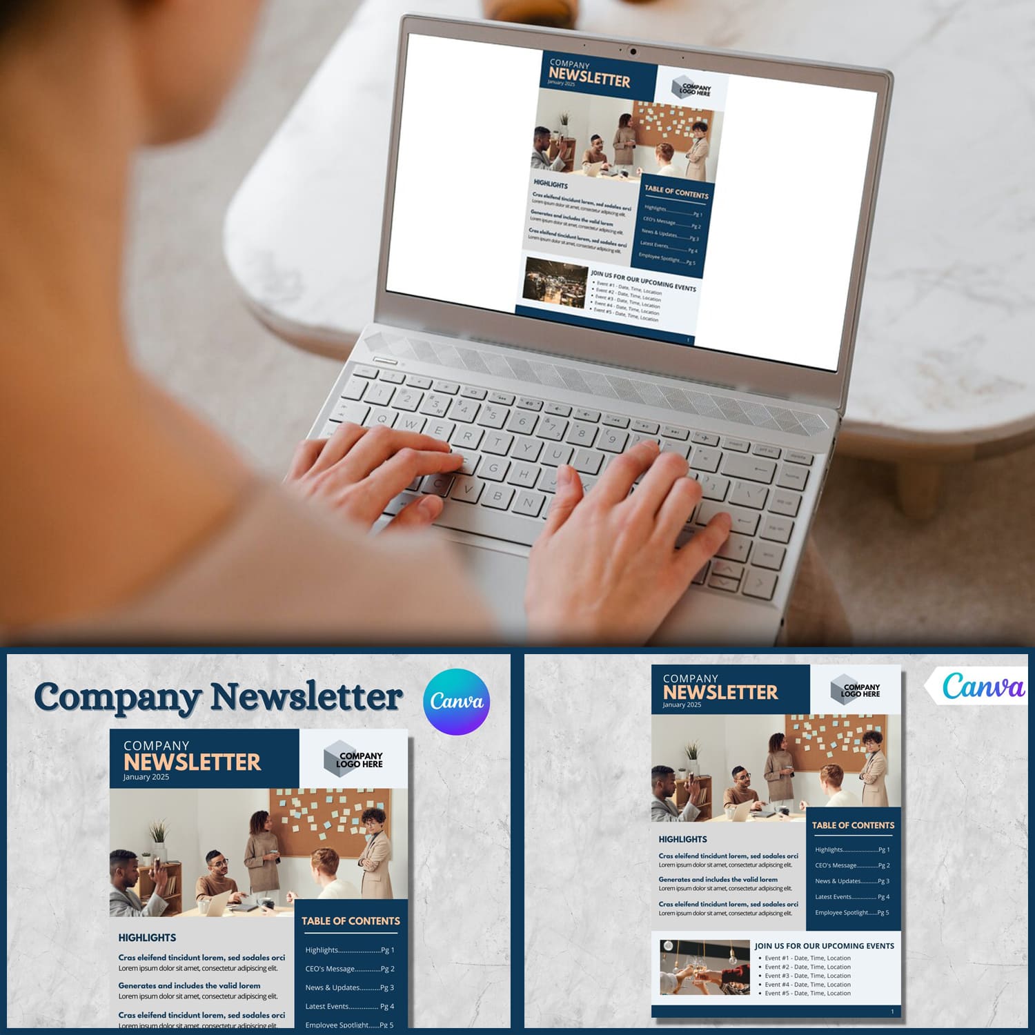 A set of gorgeous images of a company newsletter email design template.
