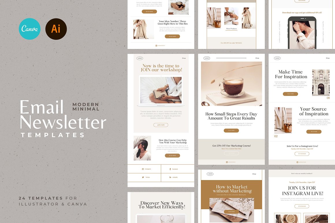 A selection of images of amazing email design templates.