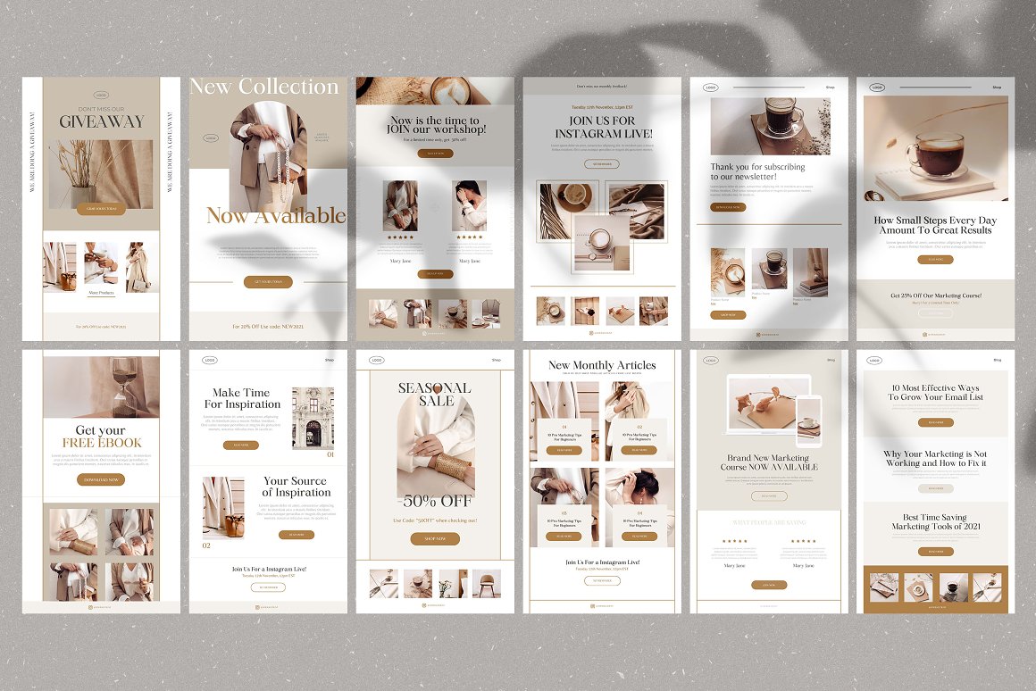 A selection of images of beautiful email design templates.