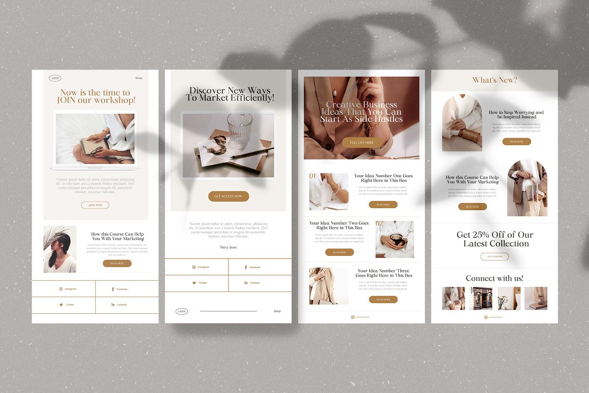 Set of images of elegant email design templates.