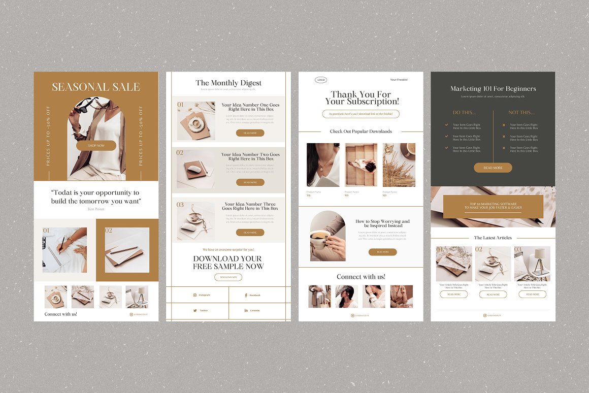 Set of images of irresistible email design templates.