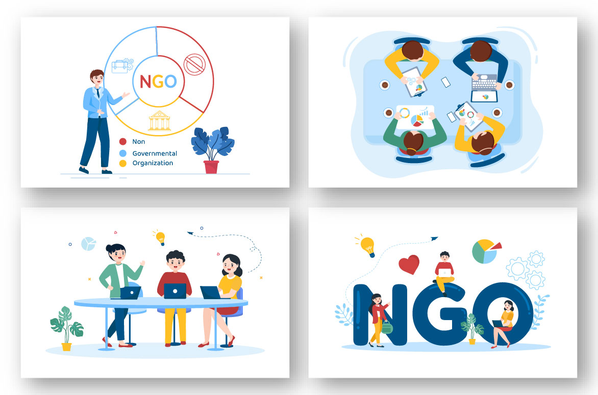 11 NGO or Non-Governmental Organization Illustration set.