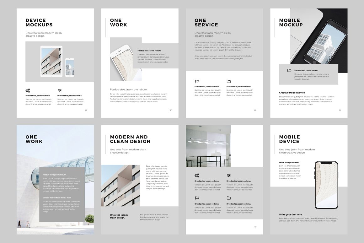 Collection of elegant A4 slide presentation template for print.