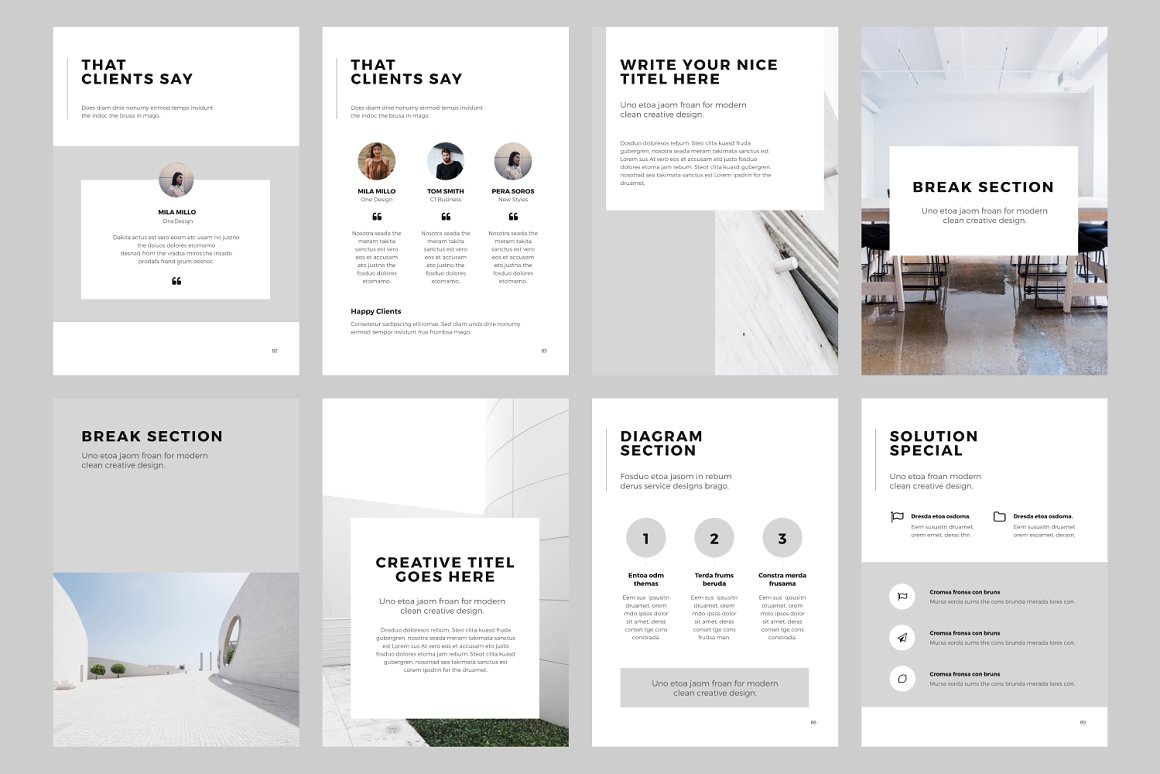 A selection of colorful amazing slides A4 presentation template for printing.
