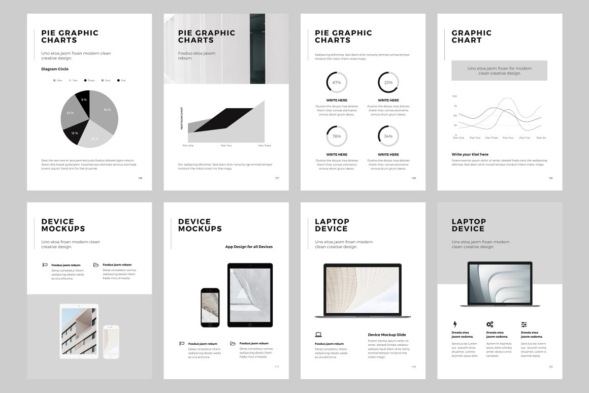 A pack of irresistible A4 slides presentation templates for printing.
