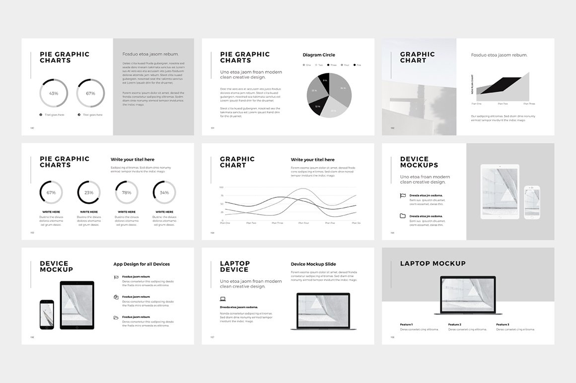 Set of gorgeous presentation template slide images.