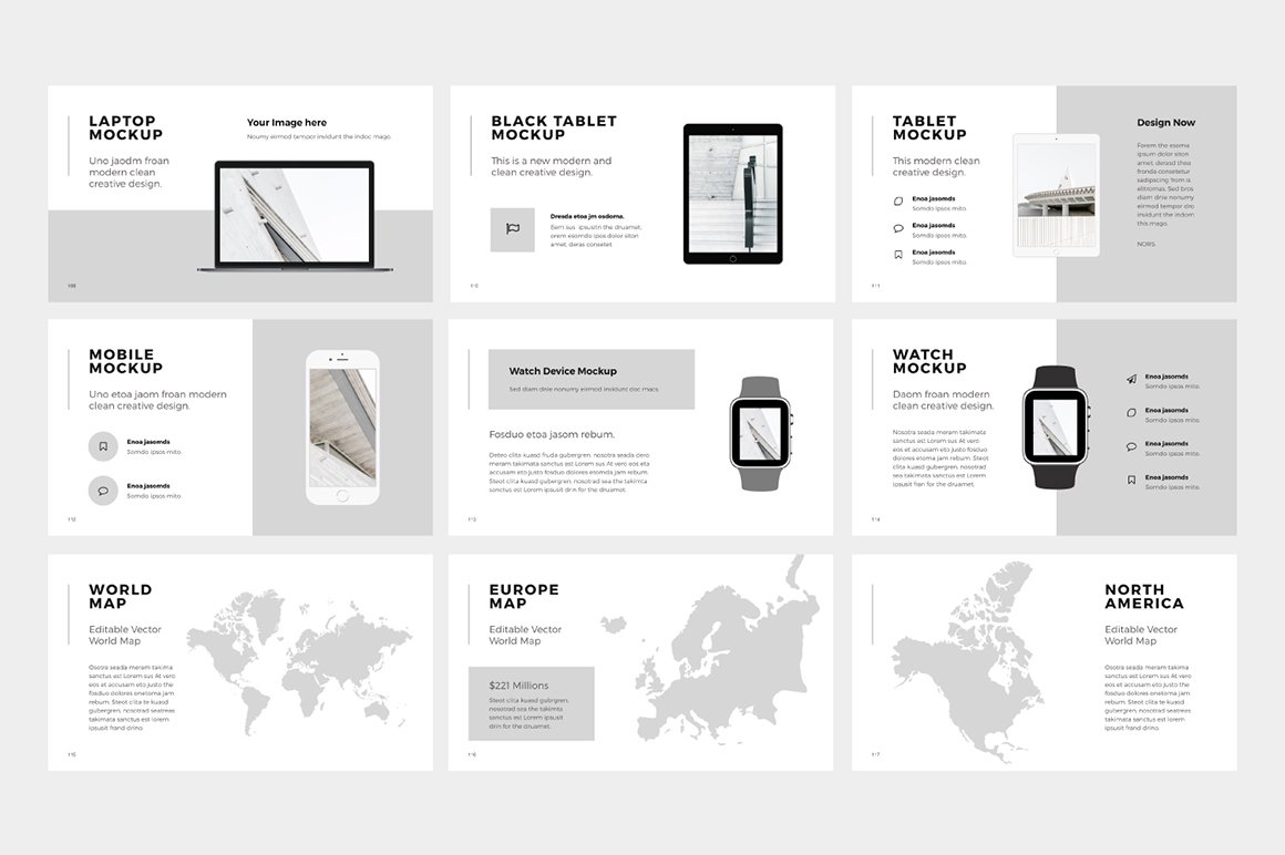 Collection of colorful presentation template slide images.