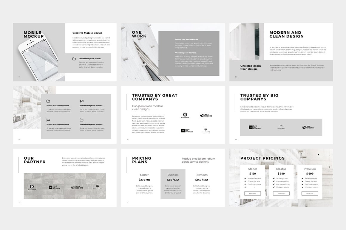 A selection of colorful amazing presentation template slides.