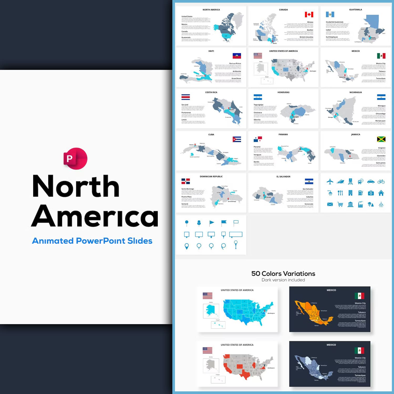 Animated North America Maps PowerPoint.