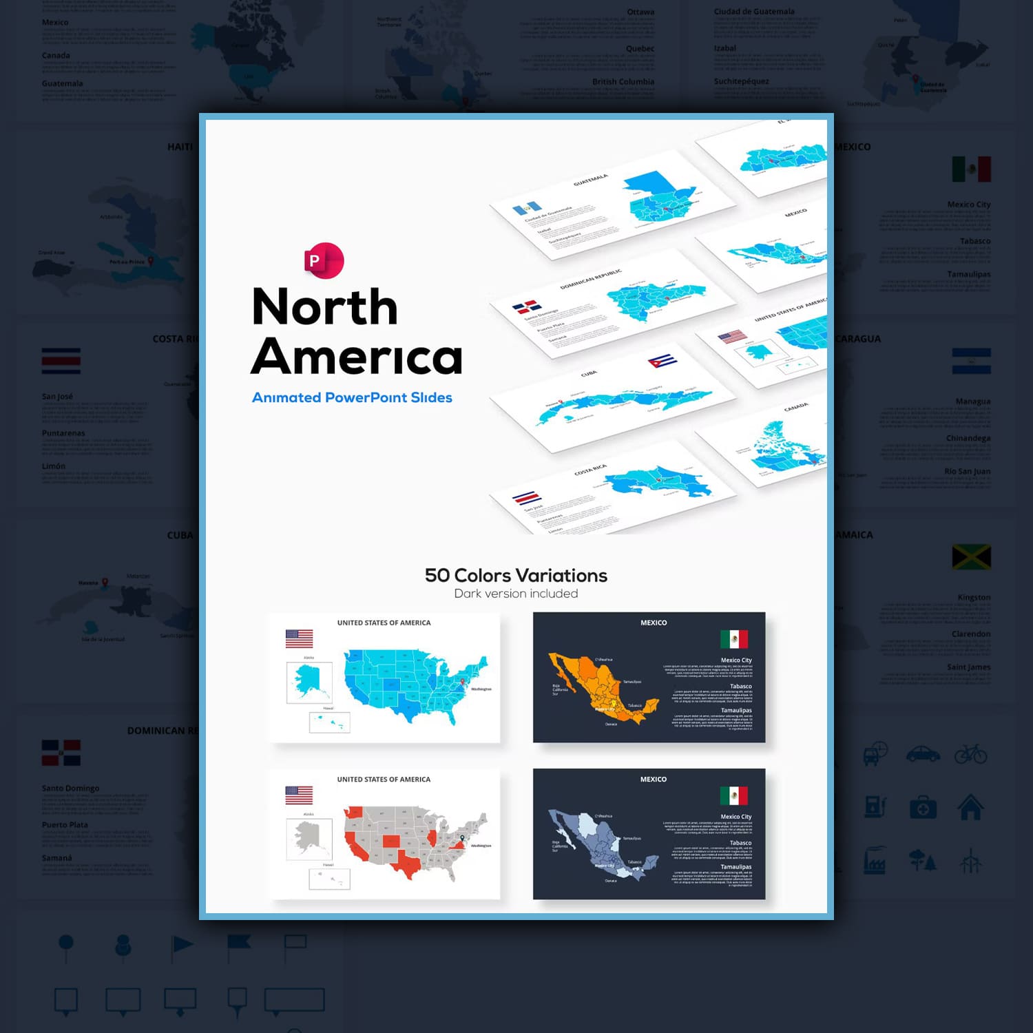Animated North America Maps PowerPoint Cover.