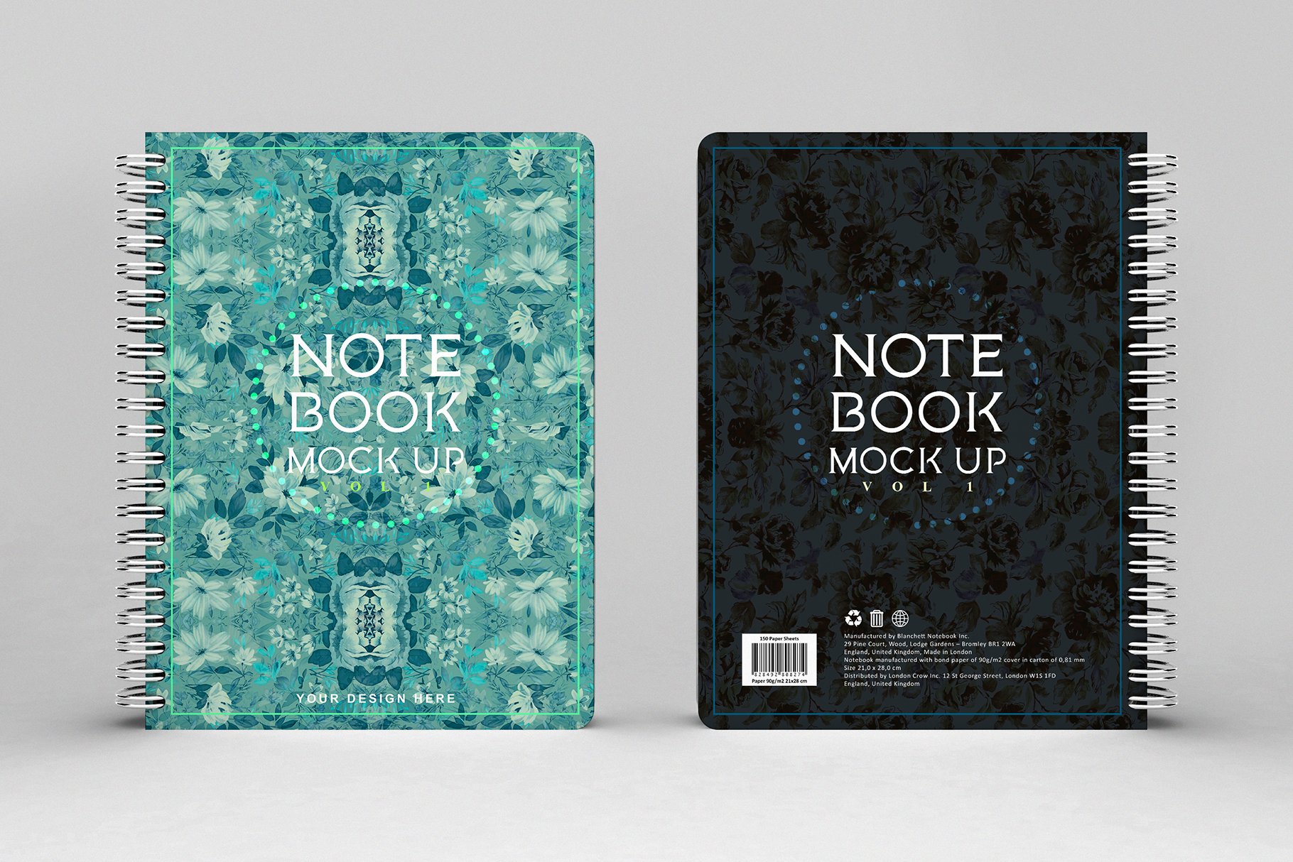 Two notebook options in a turquoise and black.