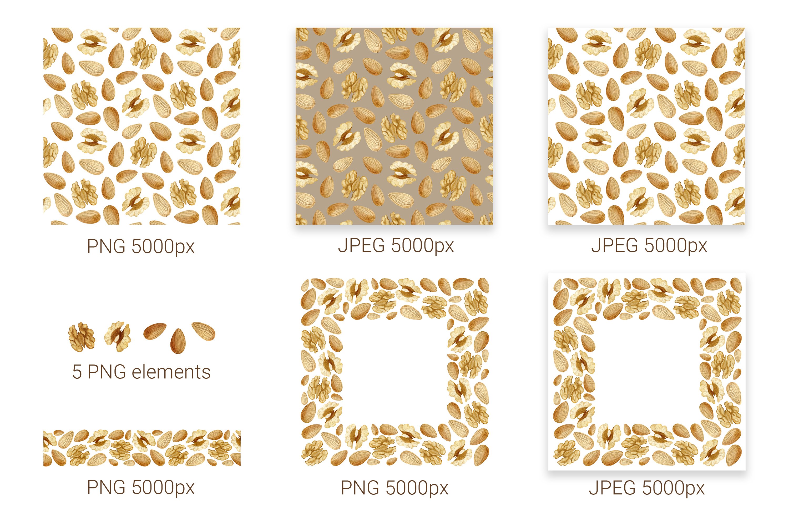 Diverse of nuts patterns and frames.