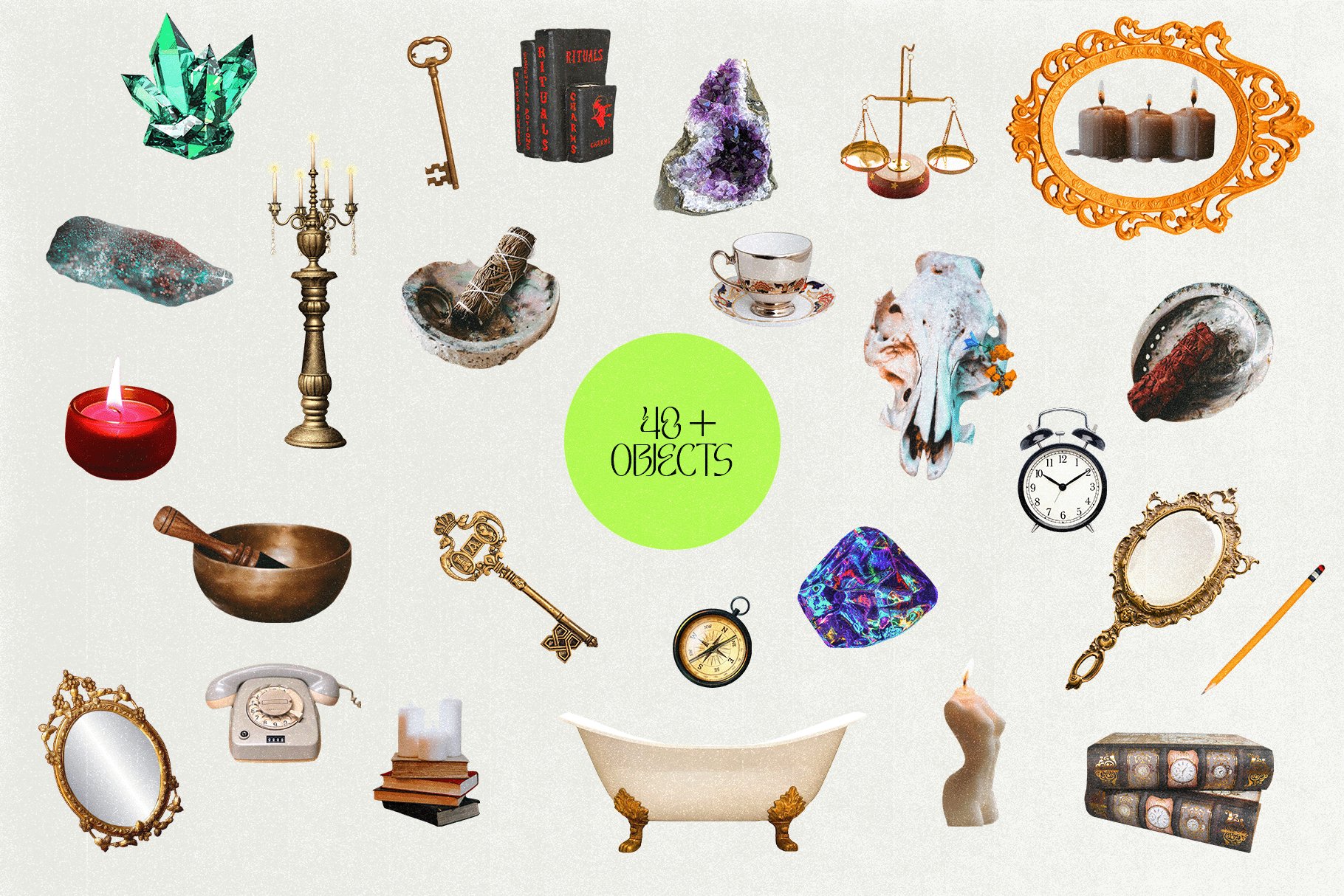Some objects for the creative astrology illustration.