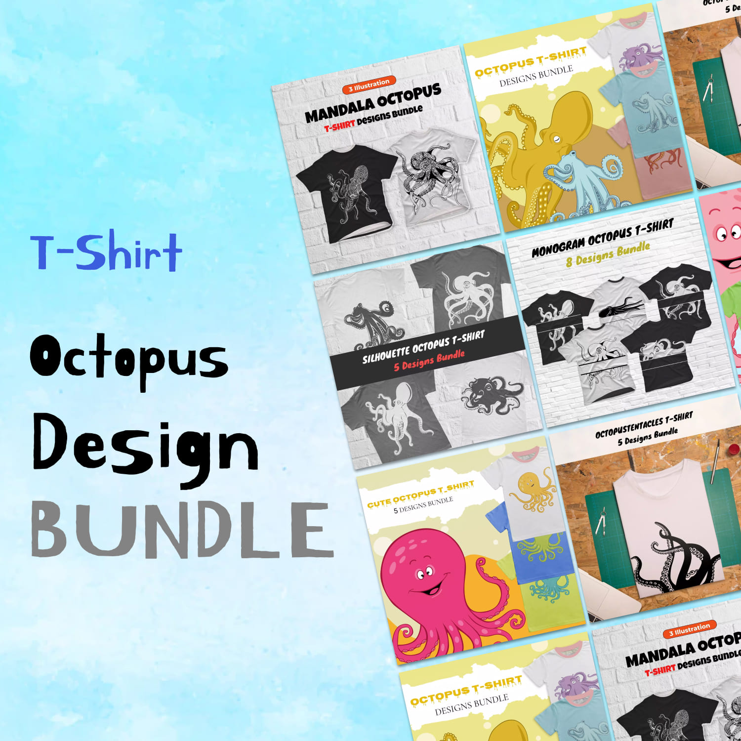 Оctopus T-shirt Design Images Bundle.