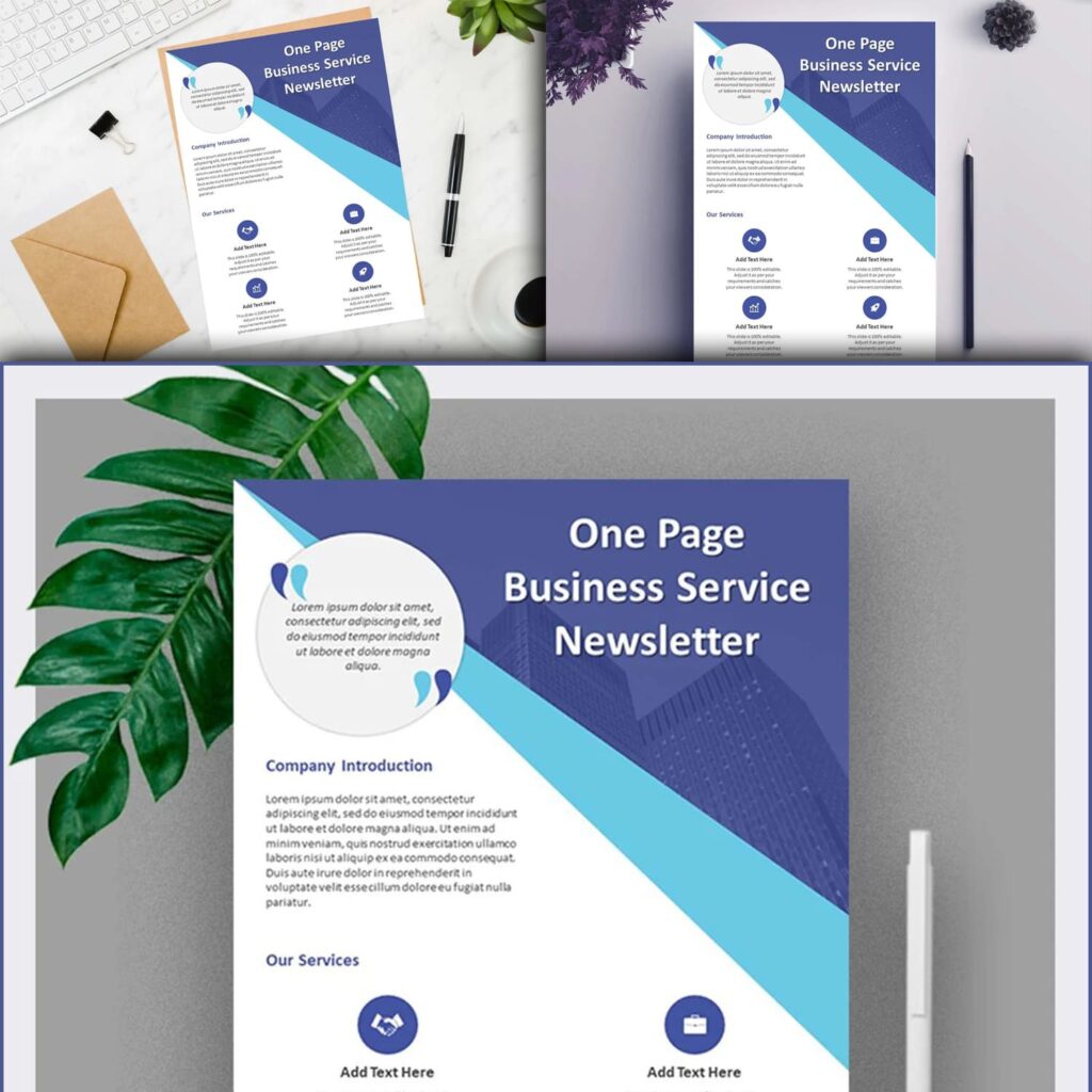 One Page Business Service Newsletter Powerpoint Template – MasterBundles