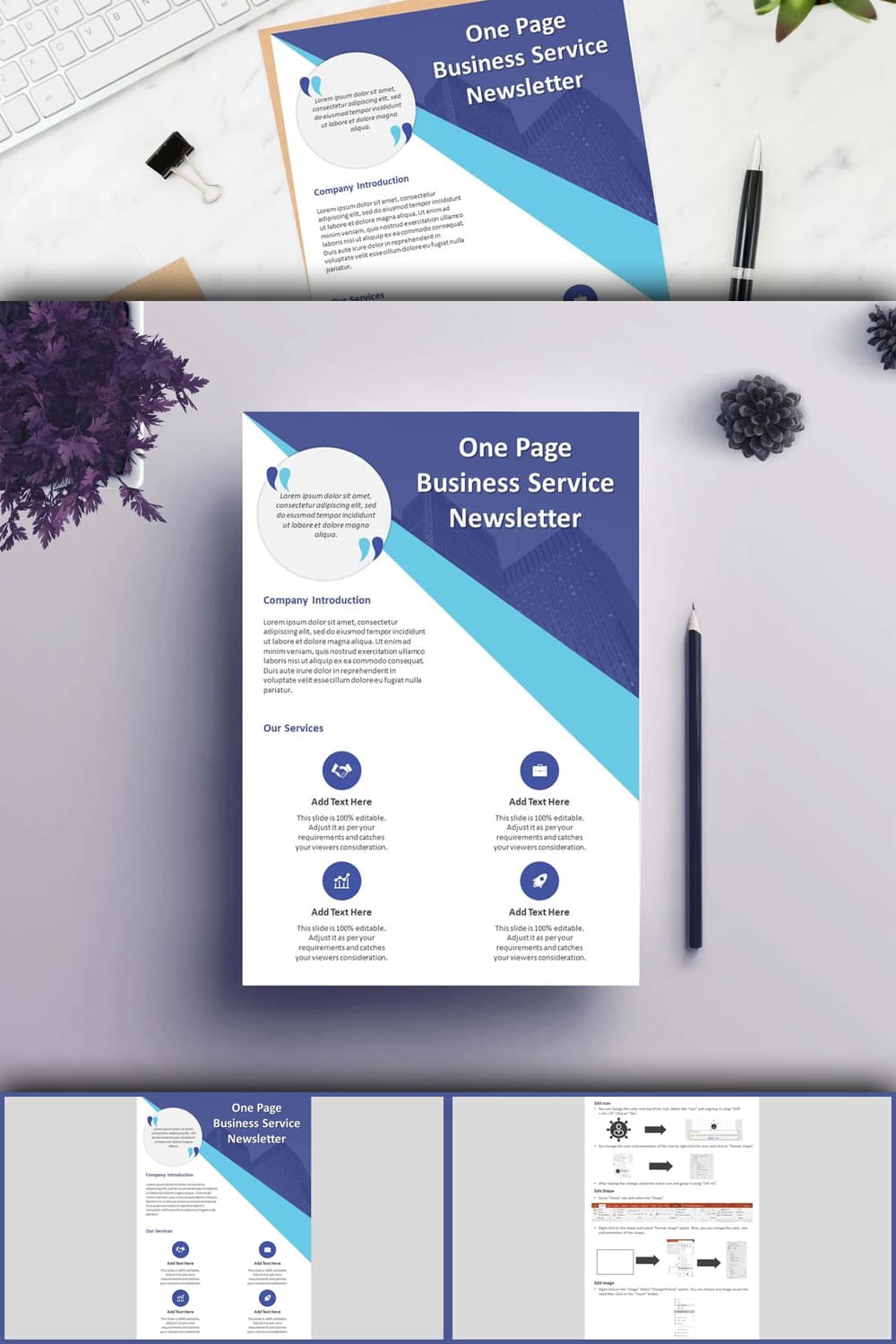 Image collection of amazing business service newsletter presentation slide template.