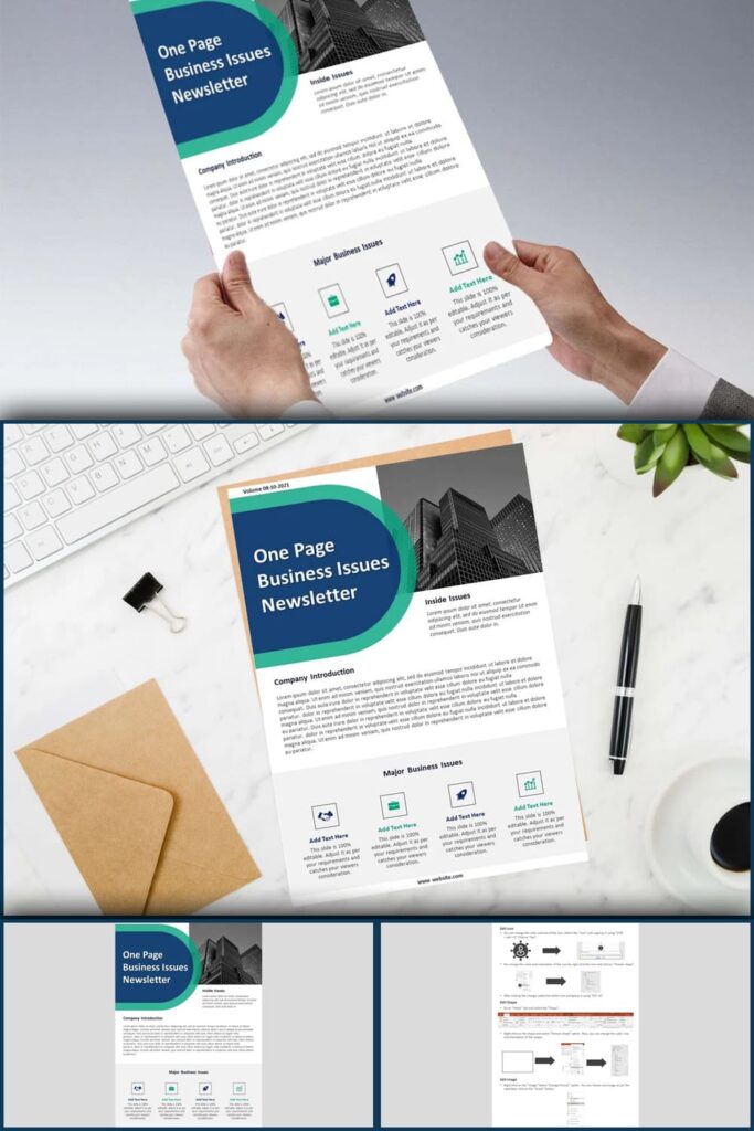 One Page Business Issues Newsletter Powerpoint Slide – MasterBundles