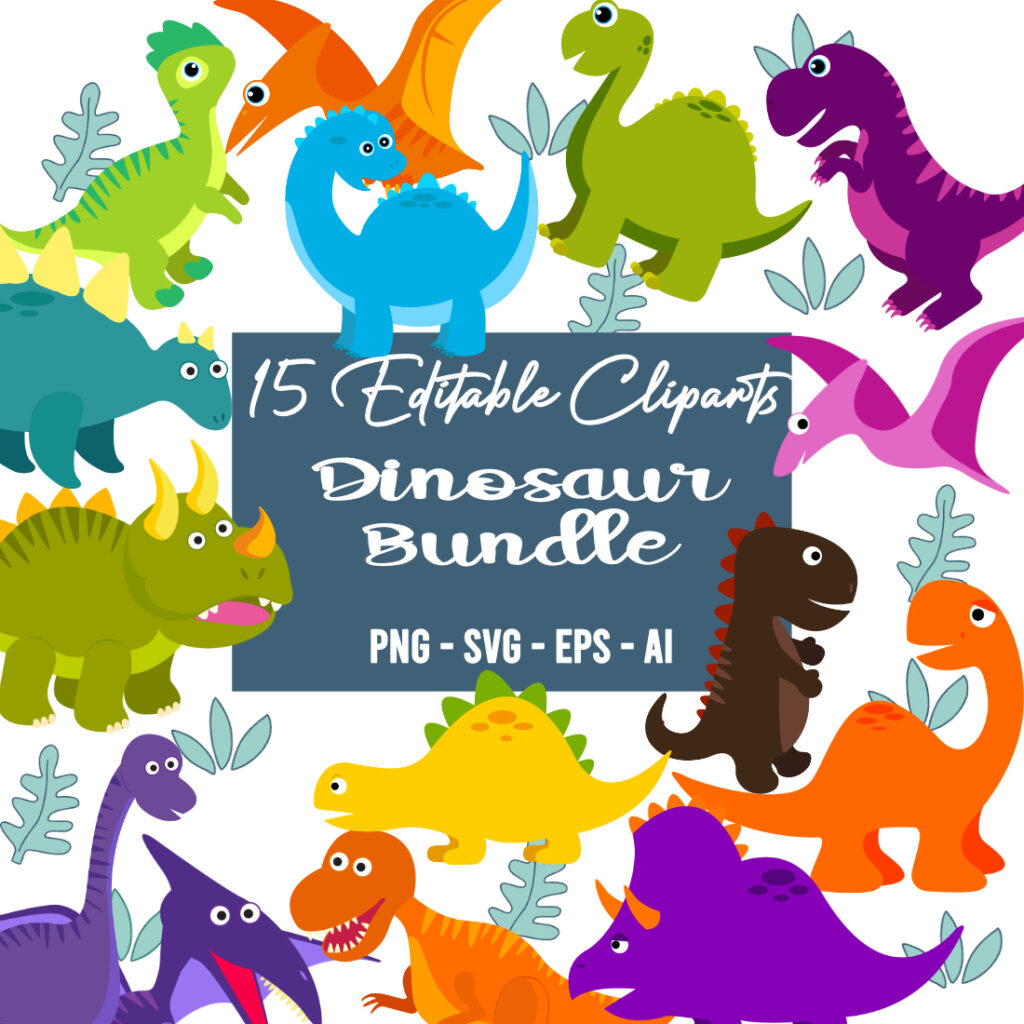 15 Dinosaurs Editable Clipart Set - MasterBundles