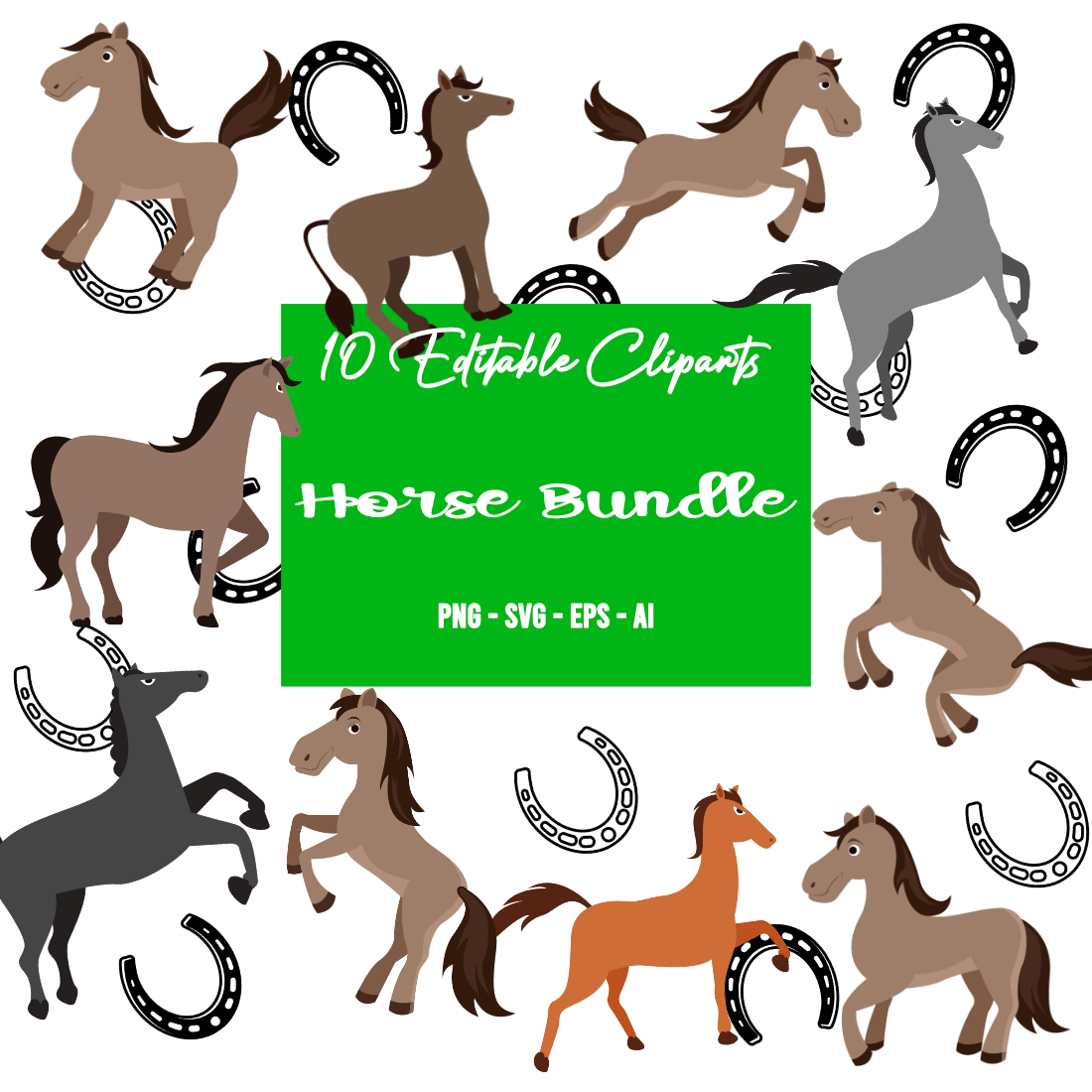 Horse Clipart Editable Bundle cover image.