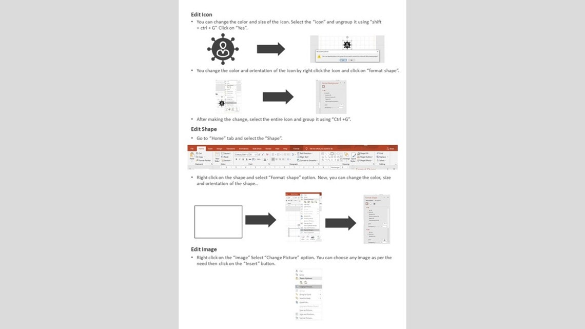 An example of editing a presentation template in PowerPoint.