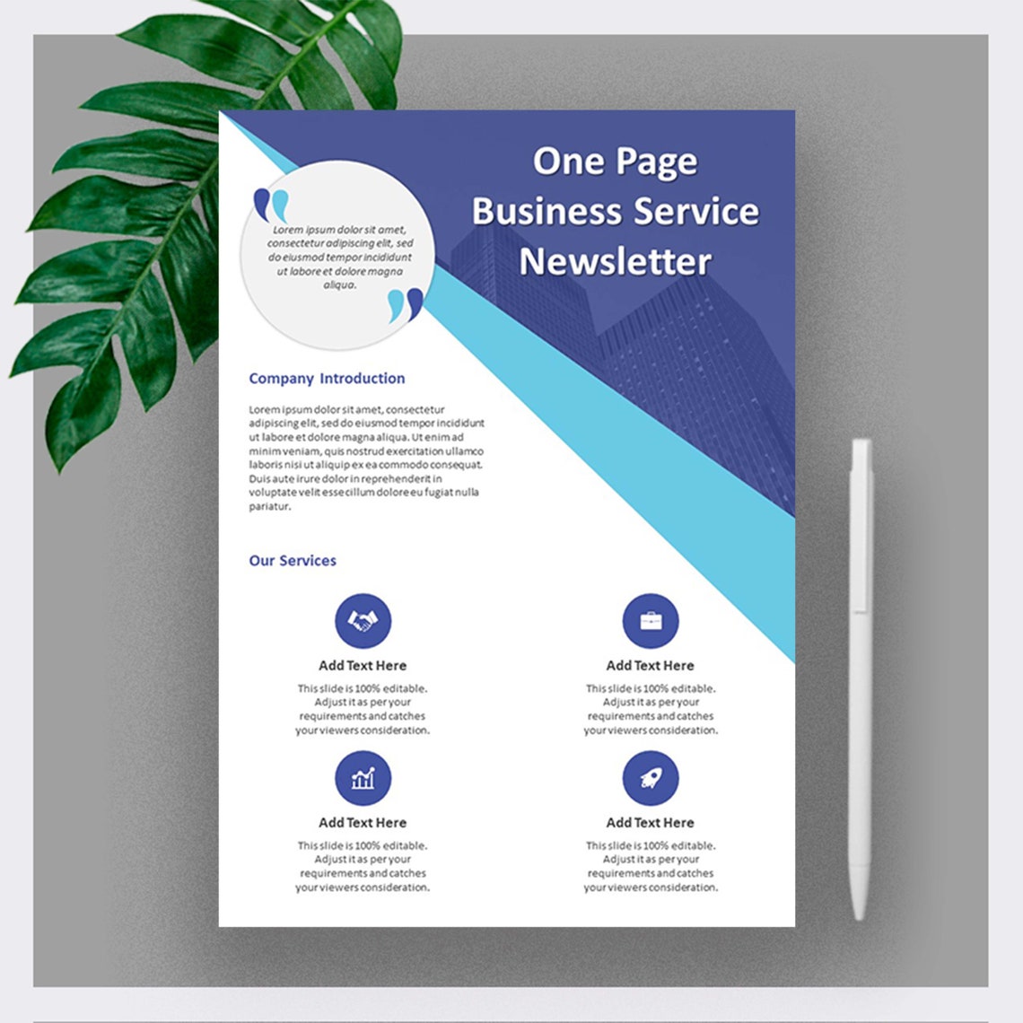 An image of a gorgeous business service newsletter presentation slide template.