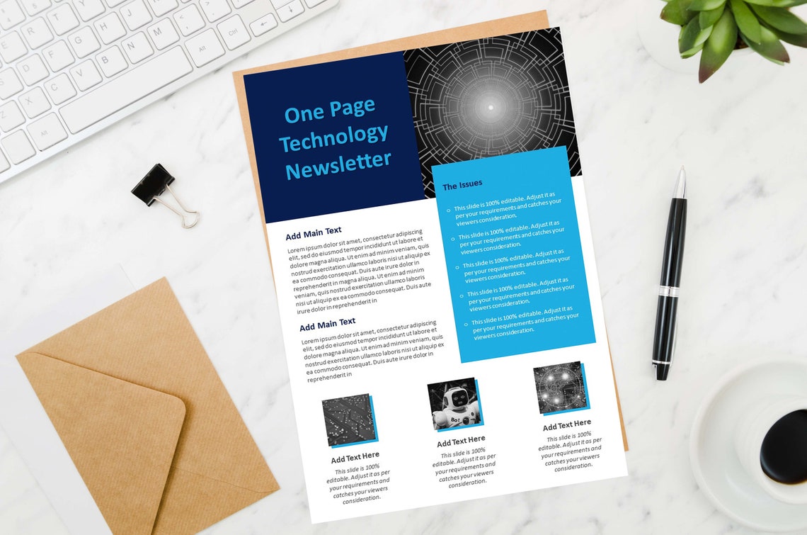 Image of a beautiful newsletter presentation template slide.