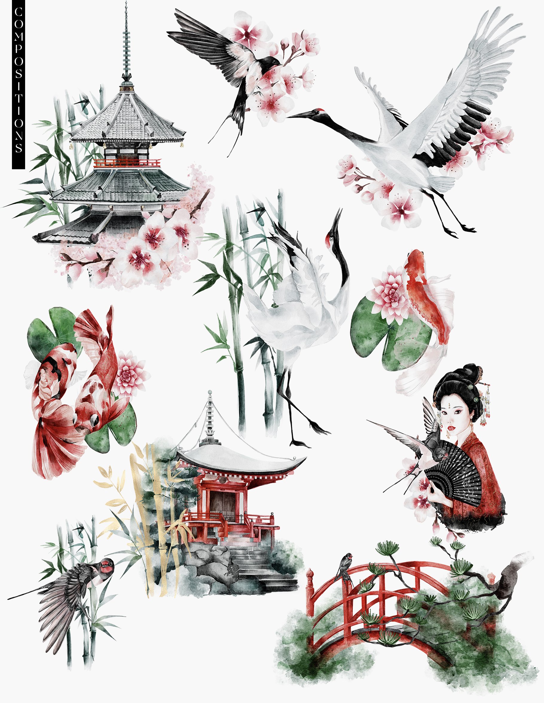 So creative Japanese elements for your illustrations.