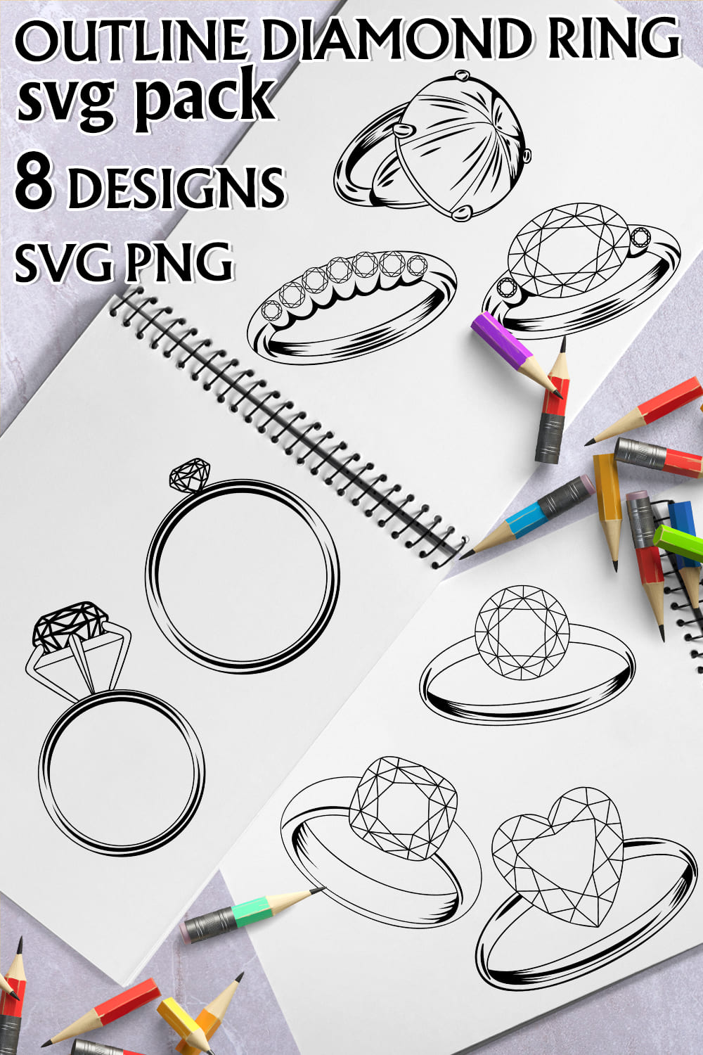 Outline Diamond Ring SVG - pinterest image preview.