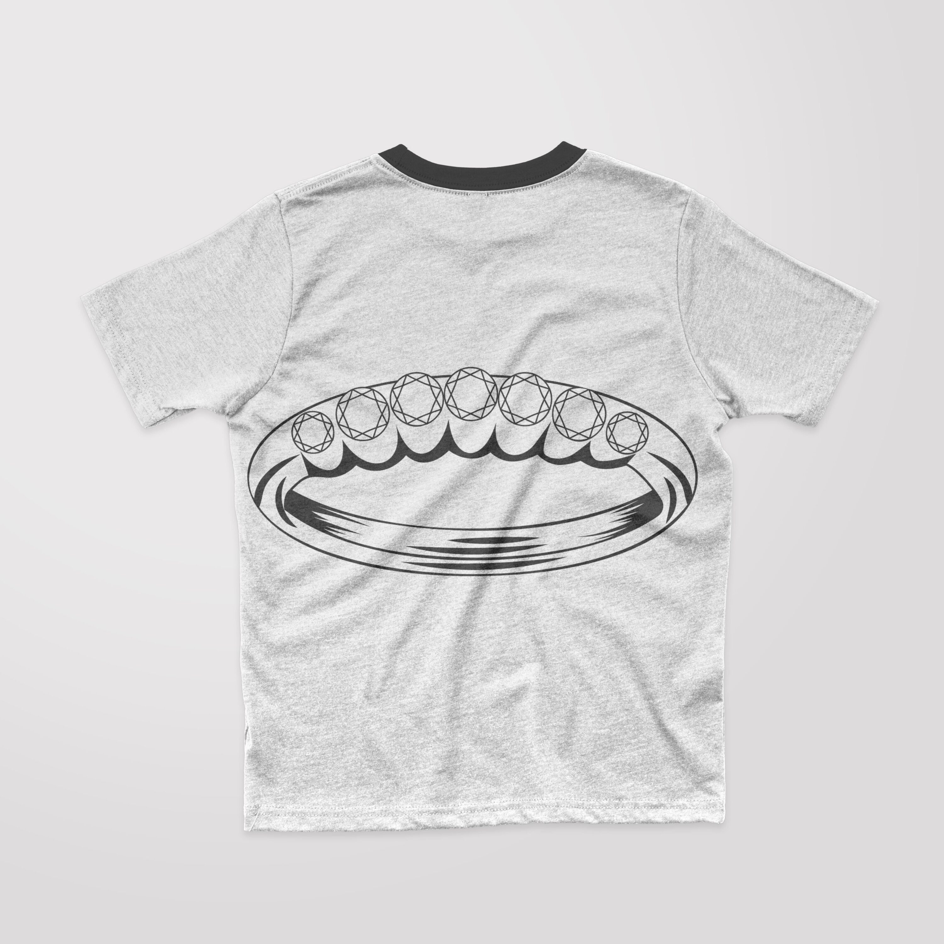 Image of a T-shirt with a gorgeous outline diamond ring print.