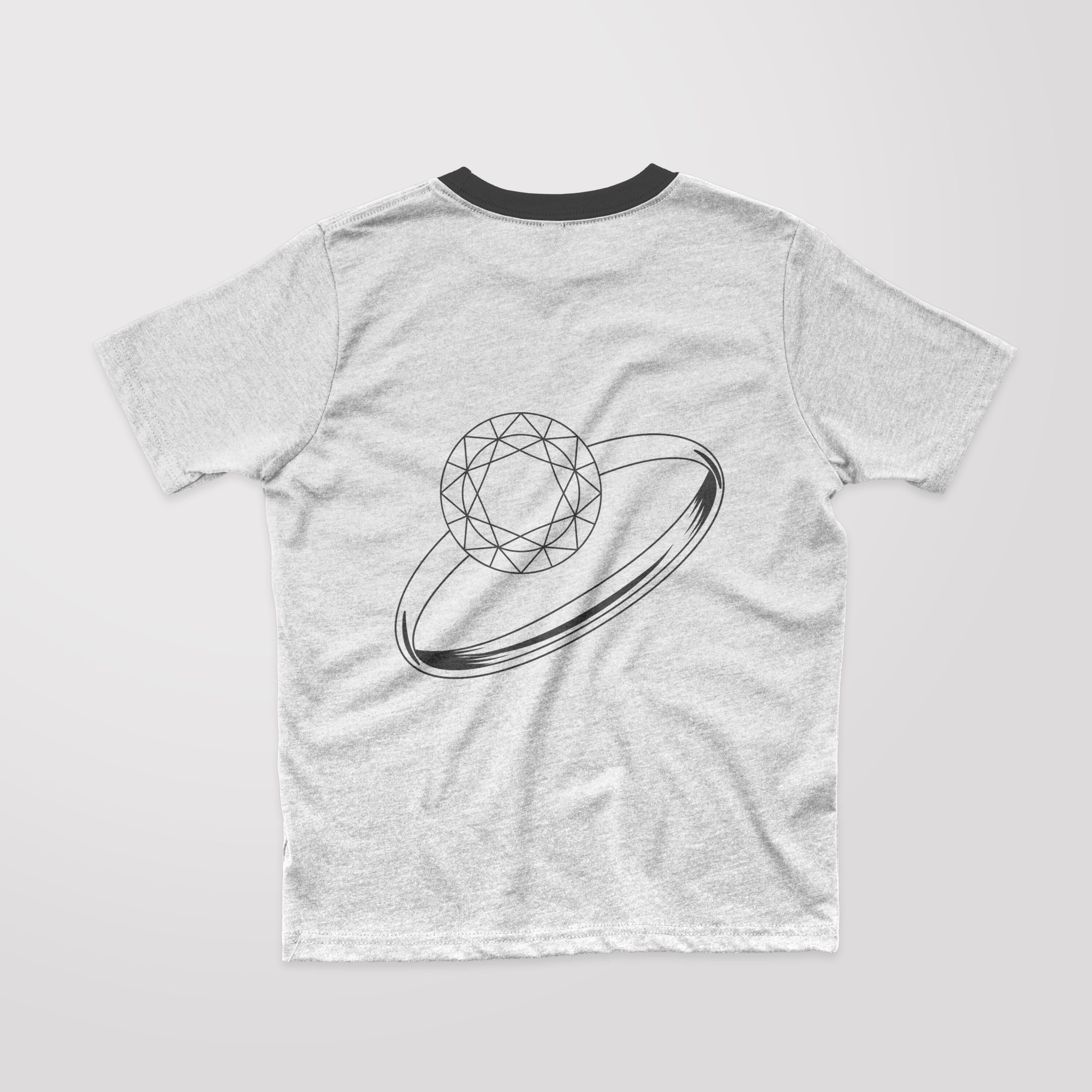 Picture of a T-shirt with a wonderful outline diamond ring print.