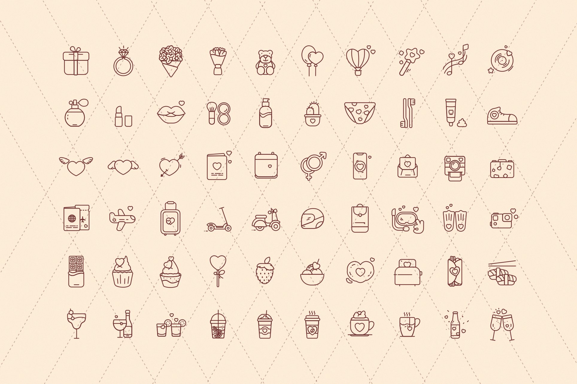 Outline icons for describing your love.