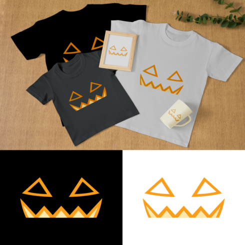A selection of images of T-shirts with beautiful prints on the theme of Halloween.