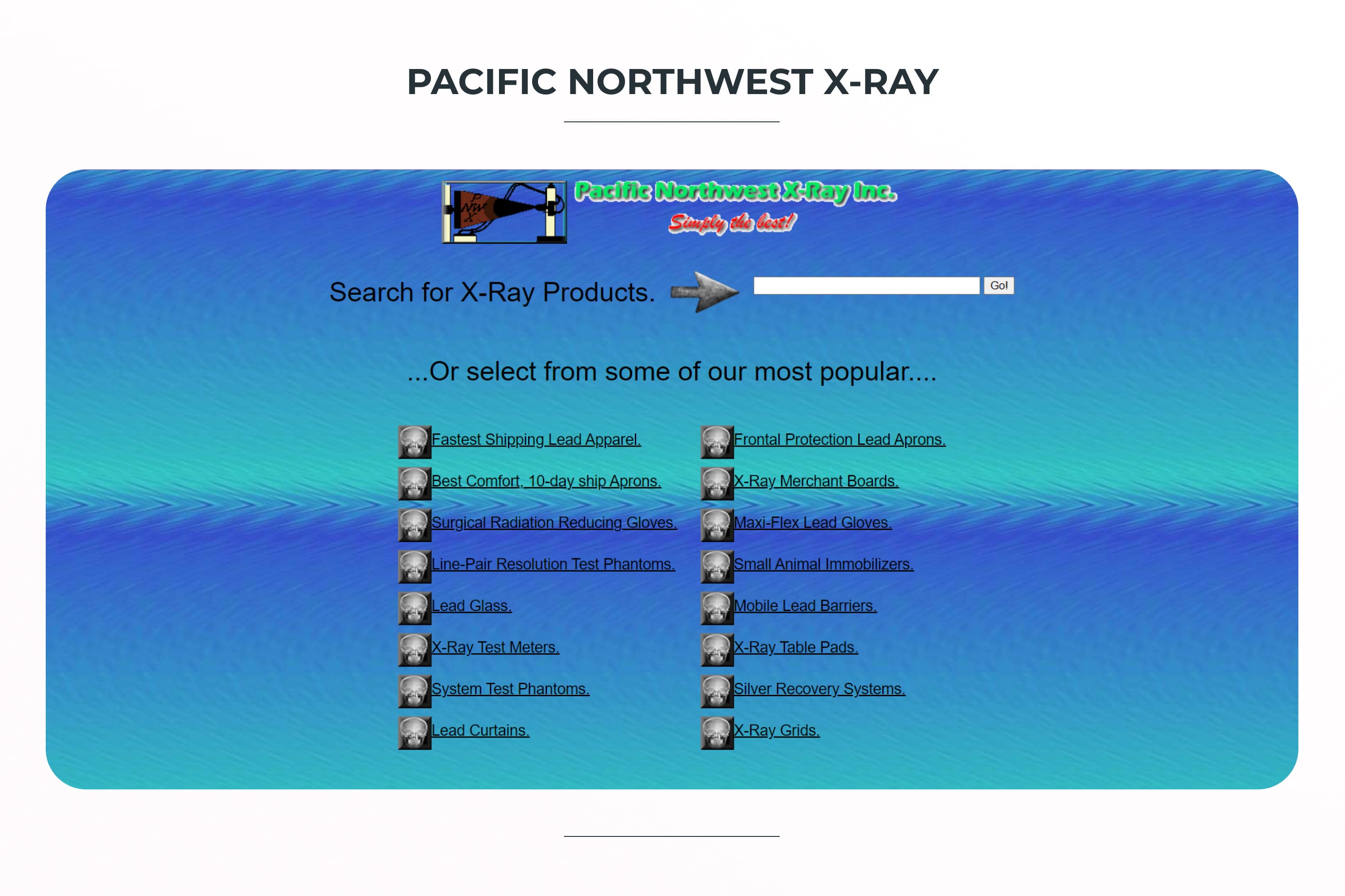 Main page of the Pacific Northwest X-Ray website.