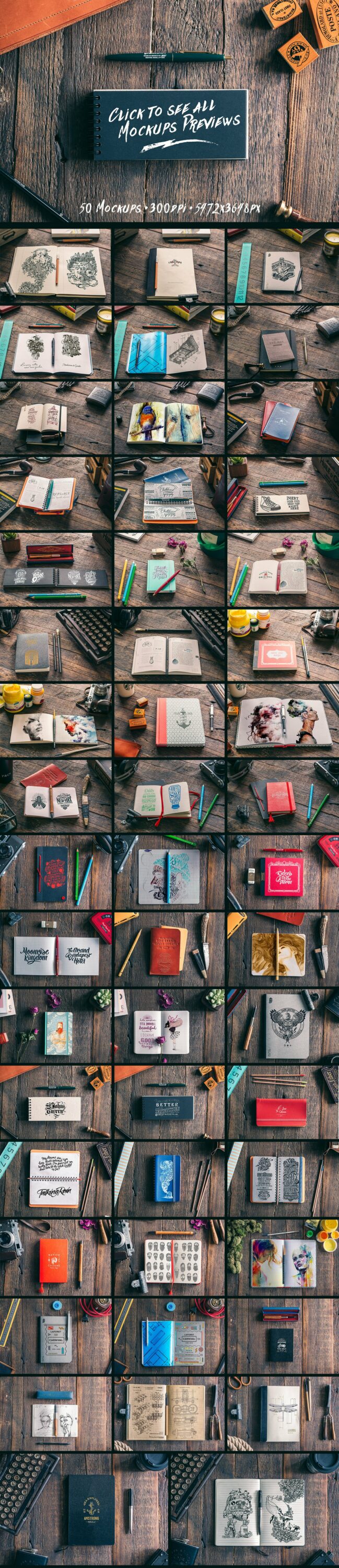 So big notebooks collection in the different colors and designs.