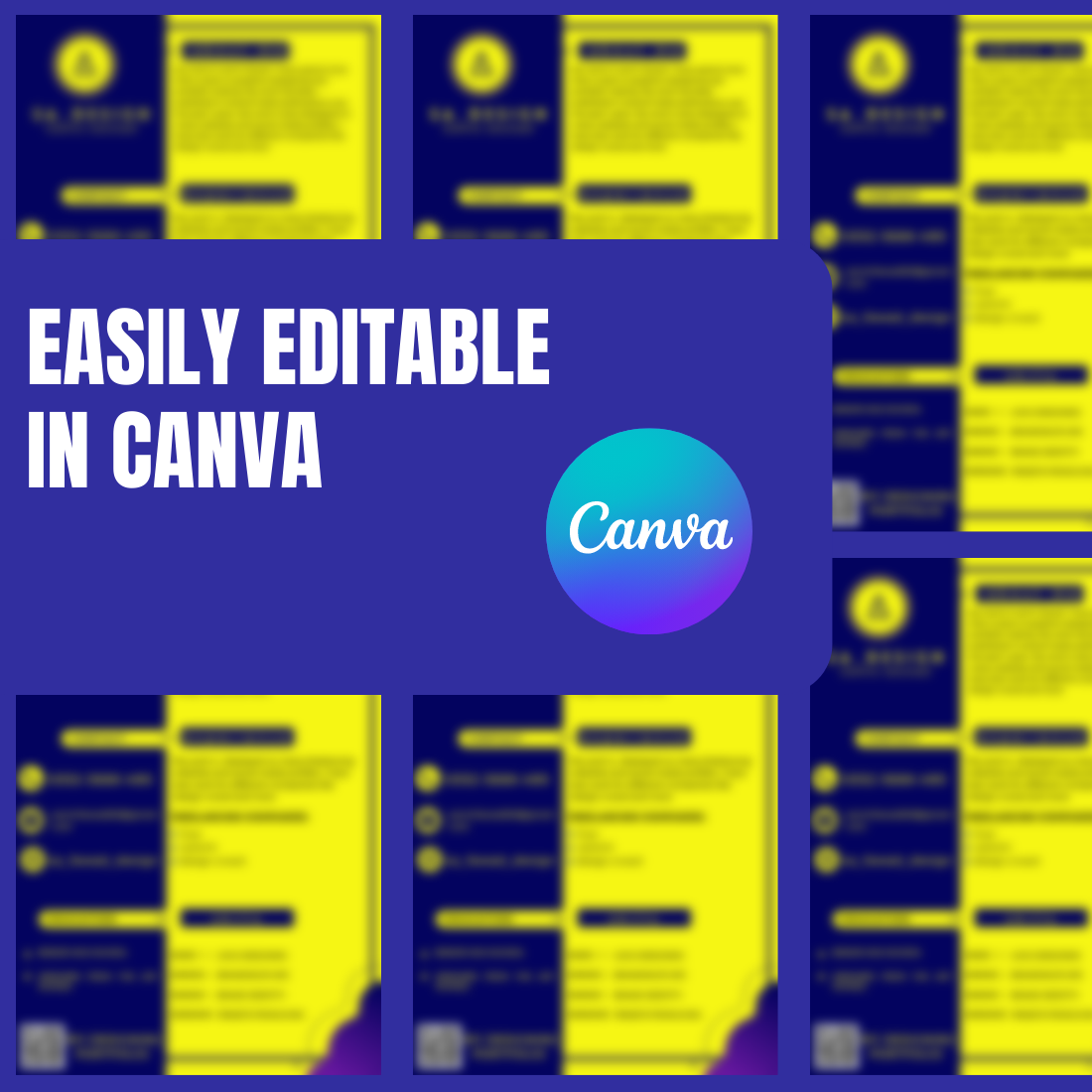 Set of images of colorful resume templates in blue and yellow.