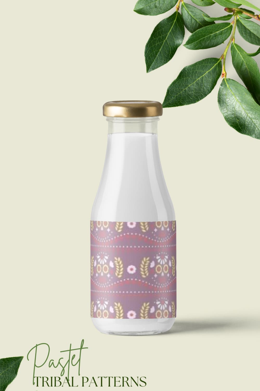 Image of a bottle with a beautiful tribal pattern in pastel colors.