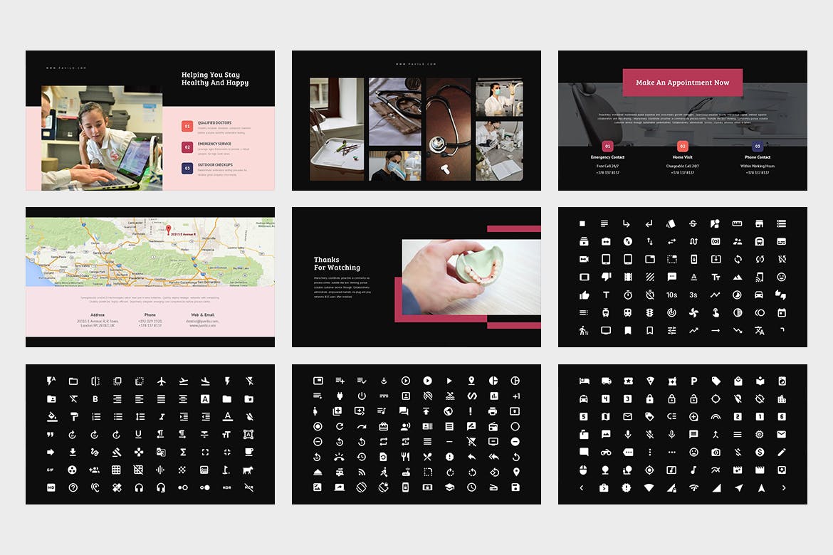Image collection with different amazing icons for presentation template.